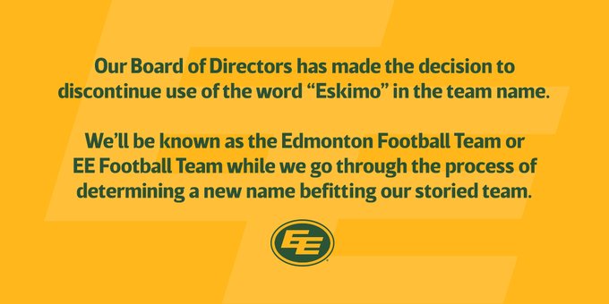 CFL team drops racist "Eskimo" name