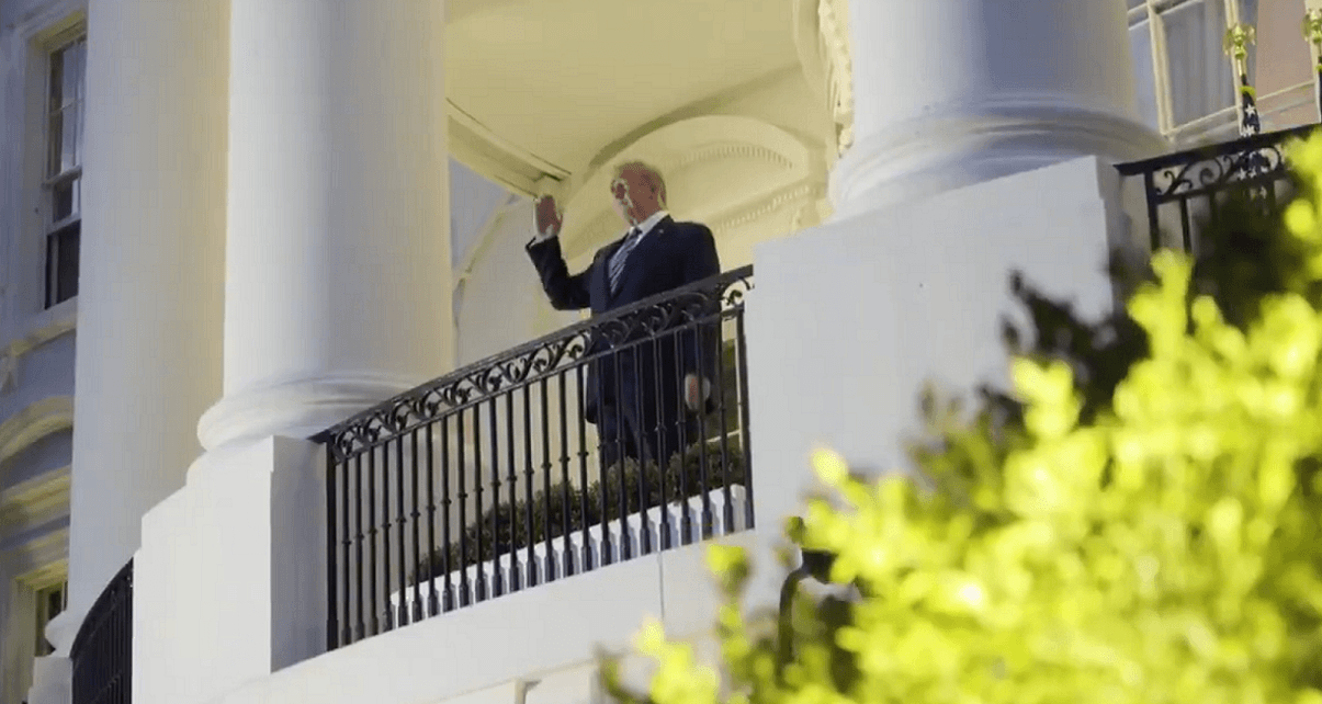 Trump back at the White House, No Mask Needed