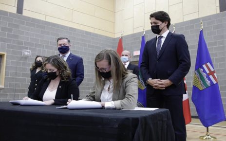 Alberta Premier Throws Verbal Haymakers At PM, At Affordable Child Care Signing