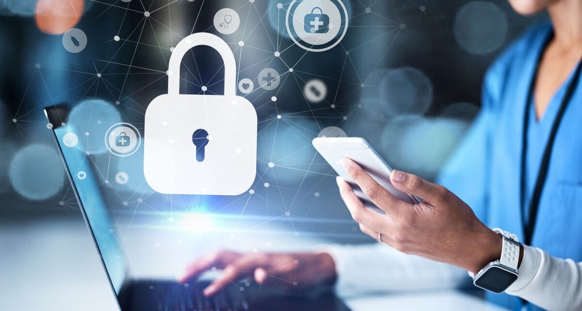 Top Data Security Challenges in Healthcare Today 96 GammaComplianceSolutions-laptop-scrubs-padklock-image1