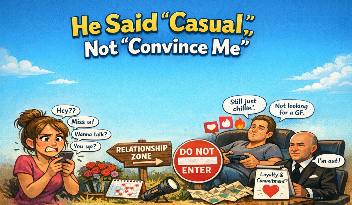Ladies, gather around for a quick masterclass in “what he said vs. what you heard.” If a guy tells you he’s “just casually dating,” that is not a soft launch into a relationship. That is not Step 1 of a romantic journey. That is not an invitation for you to prove you’re different from the others like it’s some kind of emotional audition. That is the final answer. There is no bonus round. Somehow, though, it gets translated into, “He just hasn’t met *me* yet.” So now you’re in his DMs like it’s your full-time job. Good morning text. Good afternoon check-in. Random meme. “Hey stranger.” “Heyyyy.” “You up?” Meanwhile, this man already told you he’s not applying for the position you’re trying to hire him for. And then—this is the best part—you get offended when he says, again, calmly, clearly, and consistently, “I’m not looking for a relationship.” Offended? For what? He literally gave you the answer key on day one. You’re the one trying to rewrite the exam. At that point, it starts to feel like you’re pitching him a relationship like it’s Shark Tank. “So what I’m offering is emotional stability, loyalty, and future holiday plans—are you in?” And he’s sitting there like, “Respectfully… I’m out.” Here’s the reality nobody wants to hear: when a man actually wants to be in a relationship, you won’t need to convince him, remind him, or gently nudge him every 48 hours. There’s no campaign strategy. No follow-ups. No “just circling back on my feelings.” It just… happens. Effortlessly. Without you needing to double-text, triple-text, or send a “???” like you’re chasing a late Amazon delivery. And let’s be honest for a second—trying to force a relationship with someone who clearly said they don’t want one is like trying to sit in a chair that isn’t there. You’re going to end up on the floor wondering what just happened, when the chair told you it didn’t exist. So if he says “casual,” believe him. Don’t try to upgrade him like he’s an app with a premium subscription you can unlock through persistence. Save that energy for someone who shows up without needing reminders. Someone who doesn’t need convincing. Someone who texts you first because they actually want to—not because you sent a “hey, just checking if you’re alive.” Because the right one won’t make you feel like you’re chasing. He’ll meet you halfway… and you won’t have to bring a flashlight, a map, and three follow-up messages to find him.