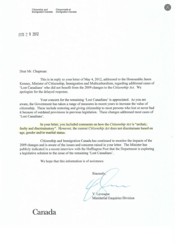 An Open Letter to all Parliamentarians. Is your own citizenship secure? 2 canada letter